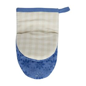 100% Cotton Mini Mitt Set, Blue Taupe Gingham, 5.5" x 8"