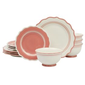 Ainsley 12-Piece Ceramic Dinnerware Set, Coral