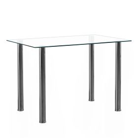 [Replace 65542081]4-seat simple rectangular cylindrical leg table tempered glass stainless steel clear glass 110 * 70 * 75cm