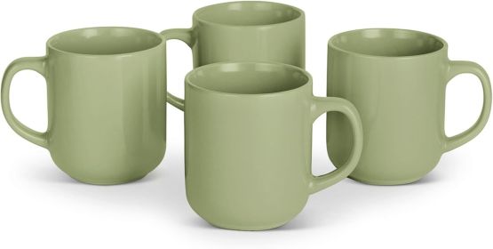 Basics Glazed Stoneware Coffee Mugs, Ceramic 4-Piece Set, 16 oz, Microwave and Dishwasher-Safe, Olive