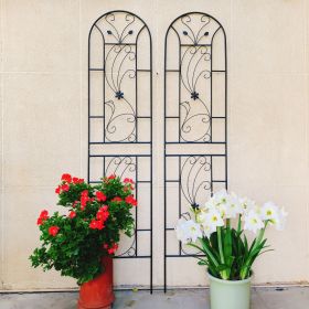 2 Pack Metal Garden Trellis 86.7" x 19.7" Rustproof Trellis for Climbing Plants Outdoor Flower Support Peacock Style Black
