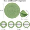 Round Placemats Set of 6 for Dining Tables 15 inch Cotton Braided Placemats Washable Reversible for Kitchen Holiday Party (Mixed Color Pea Green, 6)