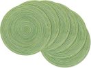 Round Placemats Set of 6 for Dining Tables 15 inch Cotton Braided Placemats Washable Reversible for Kitchen Holiday Party (Mixed Color Pea Green, 6)