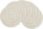 Round Placemats Set of 6 Braided Circle Place Mat Washable 15 inch Table Mats for Kitchen Dining Table Decor Mixed Color (Ivory, 6)