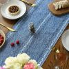 Mode Blue Rustic Cotton Linen Table Runner, Seasonal Embroidered Hollow Kitchen Dining Table Decoration for Home Party Decor 13x72 Inch