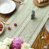 Mode Sage Green Rustic Cotton Linen Table Runner, Seasonal Embroidered Hollow Kitchen Dining Table Decoration for Home Party Decor 13x36 Inch