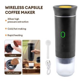 Portable Wireless Espresso Coffee Maker 20Bar Heated Capsule And Powder Machine (Option: Black)