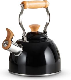 Tea Kettle, Tea Pot with Cool Touch Ergonomic Handle, Teapot Food Grade Stainless Steel, Tea Kettle Stovetop, Kettle Teapot, Whistling Tea Kettle (Color: Black(1.6QT))