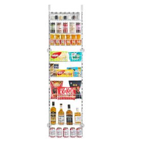 Over the Door Pantry Organizer, 8-Tier Pantry Organization and Storage, Heavy-Duty Steel Hanging Spice Rack, Adjustable Wall Seasoning Shelves (Number of Layers: 8, Color: White)